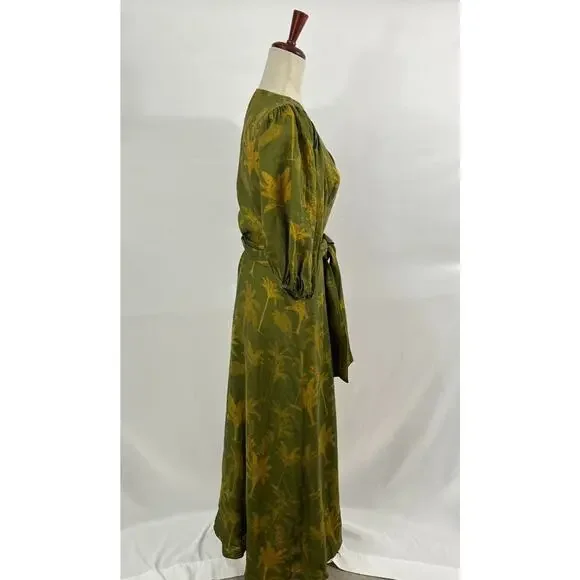 JUAN DE DIOS Sz M/L Ermita Wrap Around Midi Dress Green Palms Linen - Picture 7 of 16